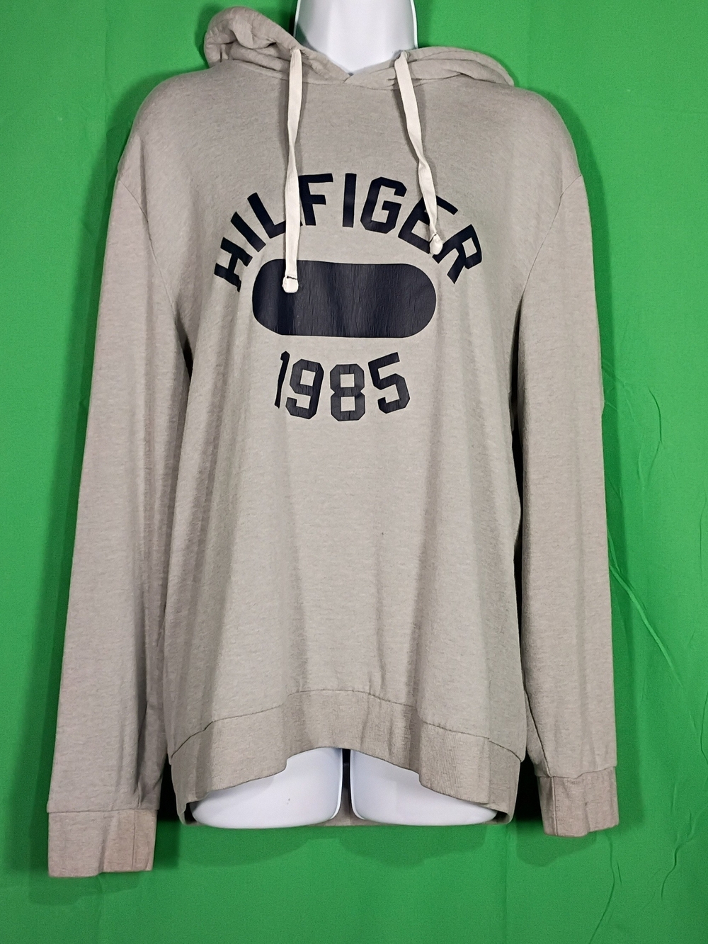 Tommy Hilfiger Beige Pullover Hoodie with Navy Logo